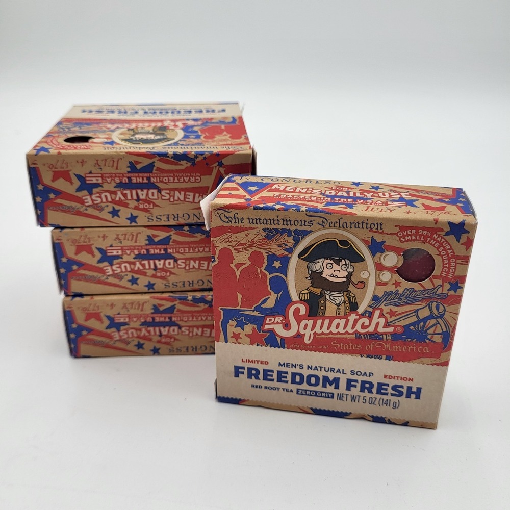 (4) Dr. Squatch Freedom Fresh Mens Natural Soap 5oz Zero Grit Red Root Tea